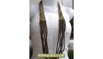 Golden Beads and Wooden Long Necklace Fashion